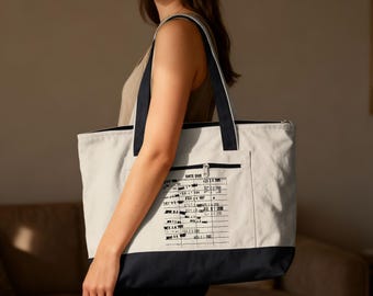 Vintage Date Due List Zippered Tote Bags, Library Card Tote Bag, Back to School Zippered Totes, Teacher Gift Tote Bags