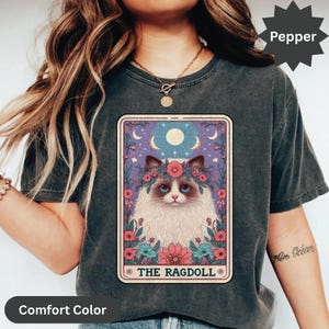 Camiseta con carta del tarot del gato Ragdoll, camiseta con gráfico de felino místico, linda camiseta para amantes de los gatos, camiseta con diseño de carta del tarot vintage, regalo único para gatos