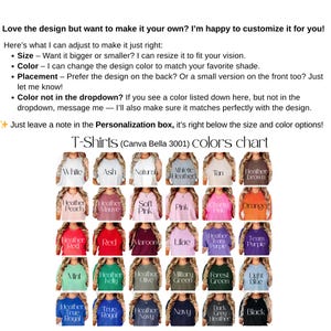 Bella Canvas 3001 T-Shirts Color Chart, Variety of Colors T-Shirt Size Chart, Customizable Options, Clothing Size Guide Chart