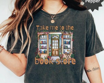 Maglietta "Portami in libreria", T-shirt con illustrazione di una libreria, Maglietta grafica per amanti dei libri, Regalo per lettori