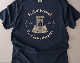 Camiseta "Guillotina Francesa" con colores cómodos, anticapitalismo, justicia social, liberal, izquierdista, revolución, "Come a los ricos, espera resistencia".