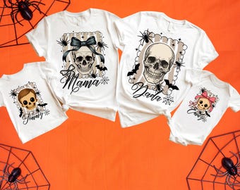 Magliette personalizzate per Halloween in famiglia, teschi e pipistrelli a forma di ragno, magliette personalizzate per Halloween, costumi coordinati per tutta la famiglia, magliette per la stagione spettrale