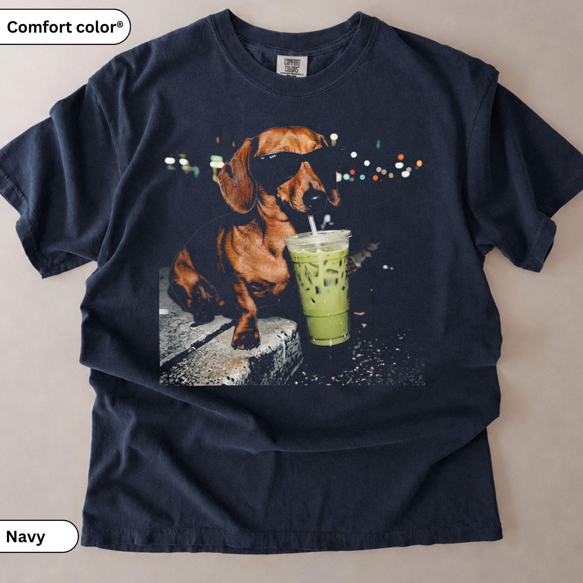 犬用Tシャツ・スウェットシャツ：ダックスフント、サングラス、抹茶