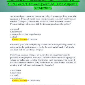 PRIMERICA LIFE INSURANCE Domande d'esame con risposte corrette al 100%/Verificato/Ultimo aggiornamento (2024\2025)