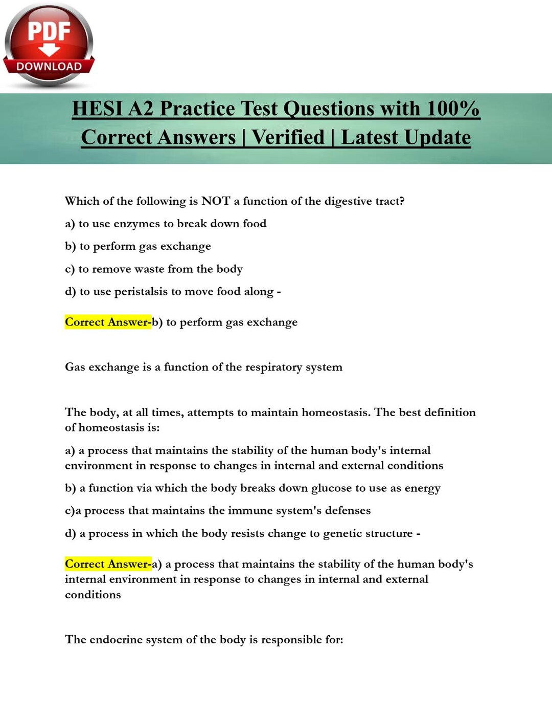 HESI A2 Practice Test Questions With 100% Correct Answers | Verified ...