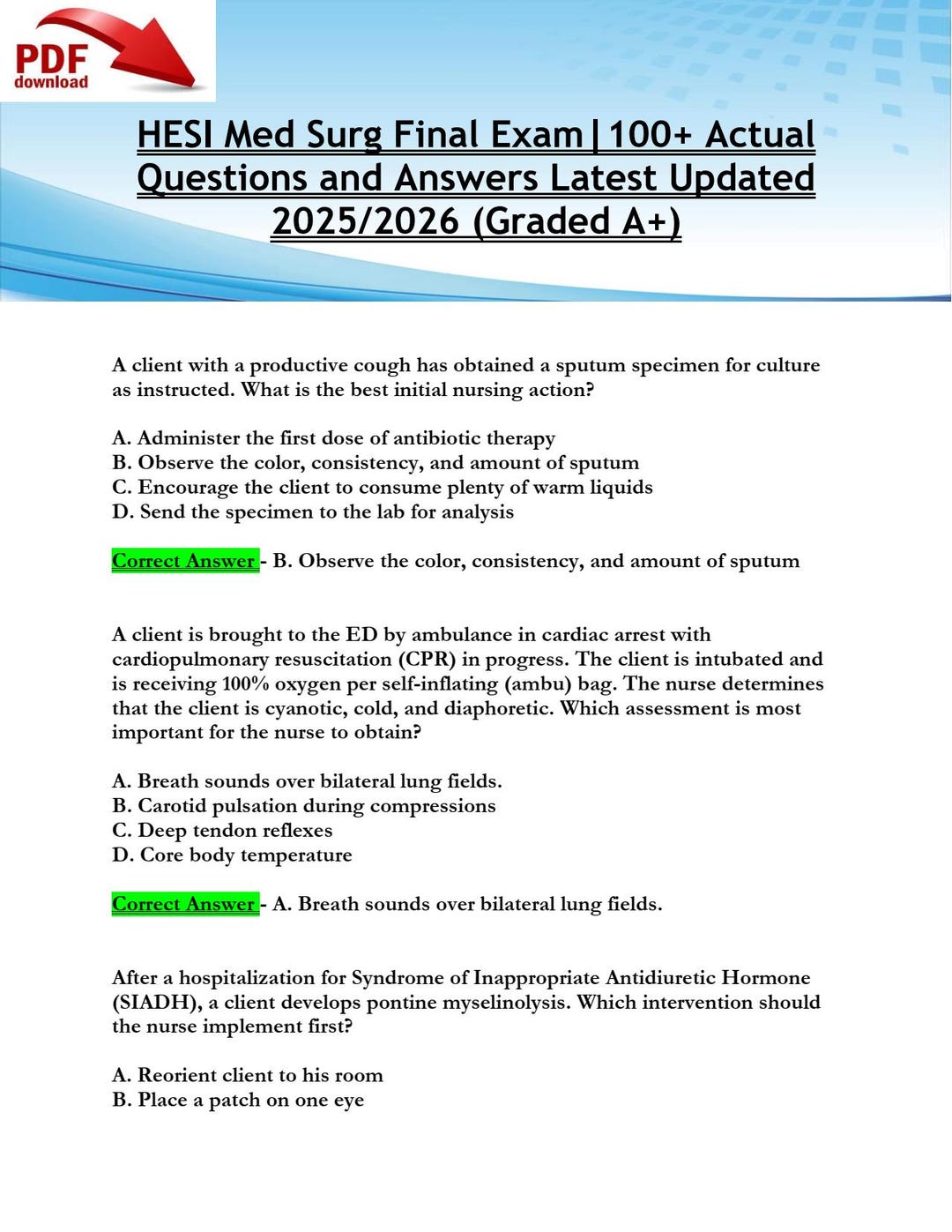 HESI Med Surg Final Exam|100+ Actual Questions and Answers Latest ...