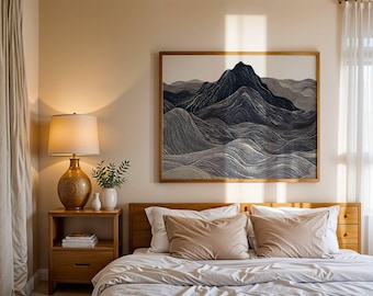 Minimalistische Berglandschaft Wandkunst - Neutrale Natur Digitaldruck - Modernes Wohndekor