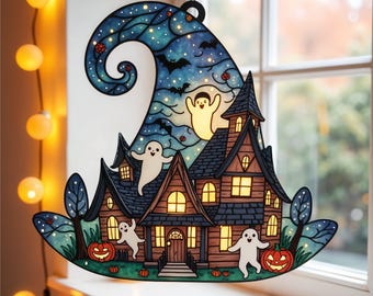 Witch Hat Suncatcher: Stained Glass Celestial Window Decor