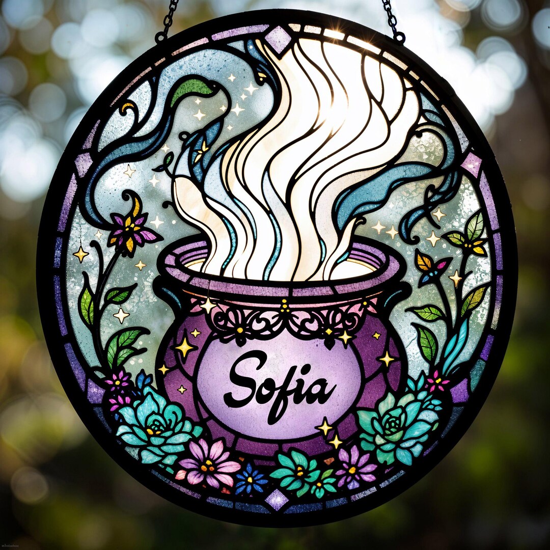 Custom Witchy Stained Glass Suncatcher – Personalized Celestial Window ...
