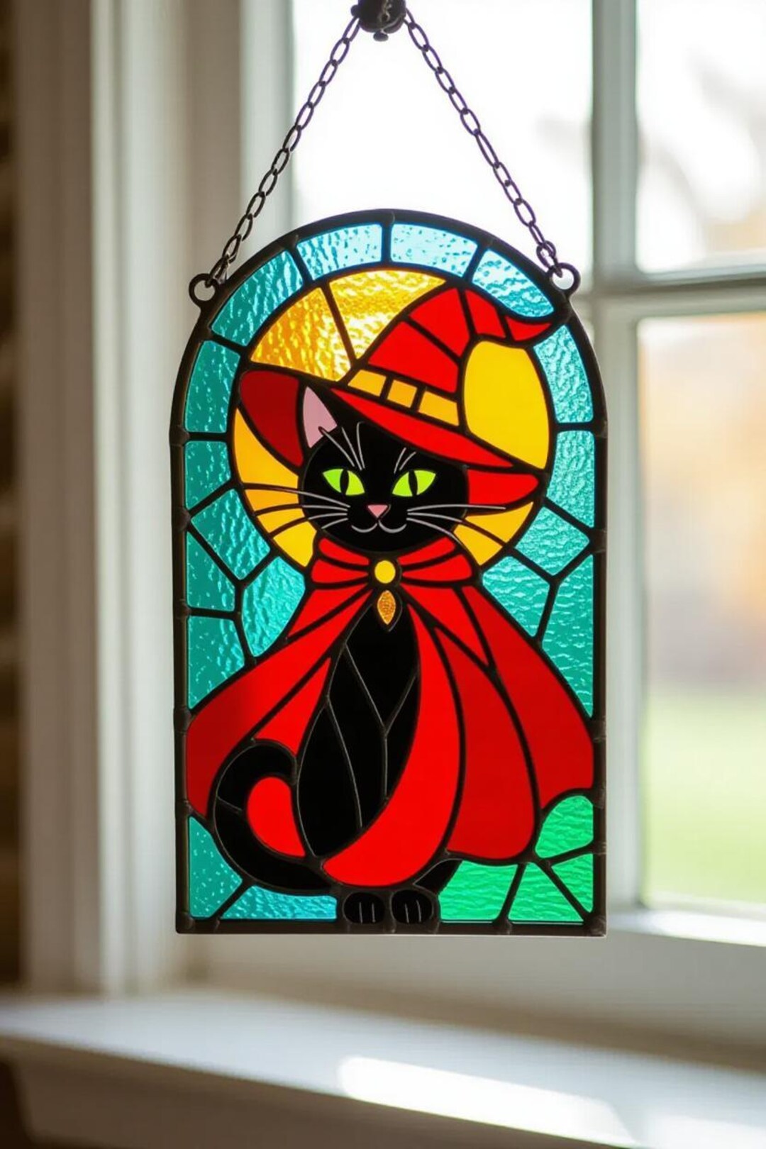 Black Cat Suncatcher: Stained Glass Witchy Gothic Decor - Etsy