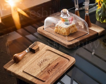 Wooden Butter Dish With Glass Top And Knife, Custom Cheese Dish, Dessert Dish, Kitchen Accessories, Housewarming Gift Ideas,Anniversary Gift