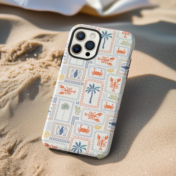 Coastal Nautical Phone Case: Beach Palm Tree Ocean Summer iPhone 17 16 15 14 13 12 11 X 8 Pro Max Plus Air MagSafe Google Samsung Galaxy S25
