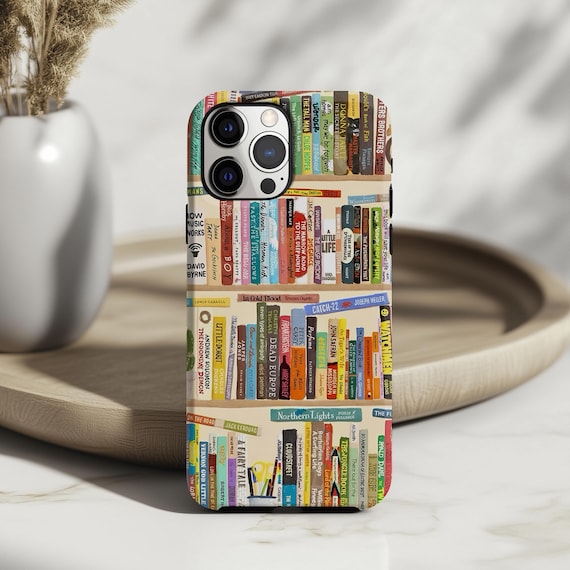 Colorful Bookshelf Phone Case: Trendy Beige Book Lover Gift iPhone 17 16 15 14 13 12 11 X Pro Max Plus Air MagSafe Google Samsung Galaxy S25