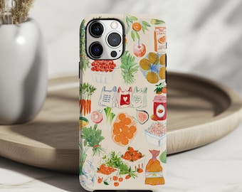 Farmer Market Grocery Phone Case: Colorful Fruit Vegetable Foodie iPhone 17 16 15 14 13 12 11 Pro Max Plus Air MagSafe Google Samsung Galaxy