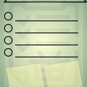 May include: A green checklist with the title "Priority Orders" and five blank lines with checkboxes. Two yellow sticky notes are attached to the bottom of the checklist.