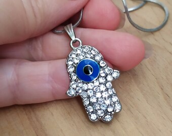 Hamsa Blaue Augen Halskette Fatima Hand Anhänger Hamsa Kristall Evil Eye Halskette