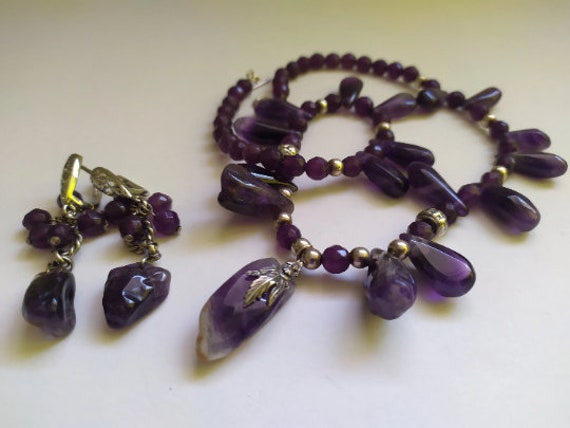 Natural amethyst vintage jewelry set Extra long a… - image 2