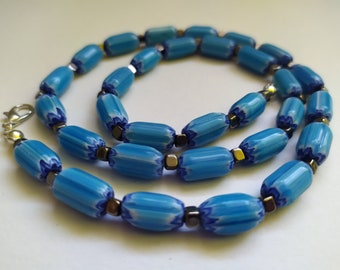 Blue Murano glass necklace Blue glass bead retro necklace