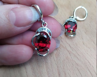 Red garnet rhinestone earrings Vintage silver red earrings