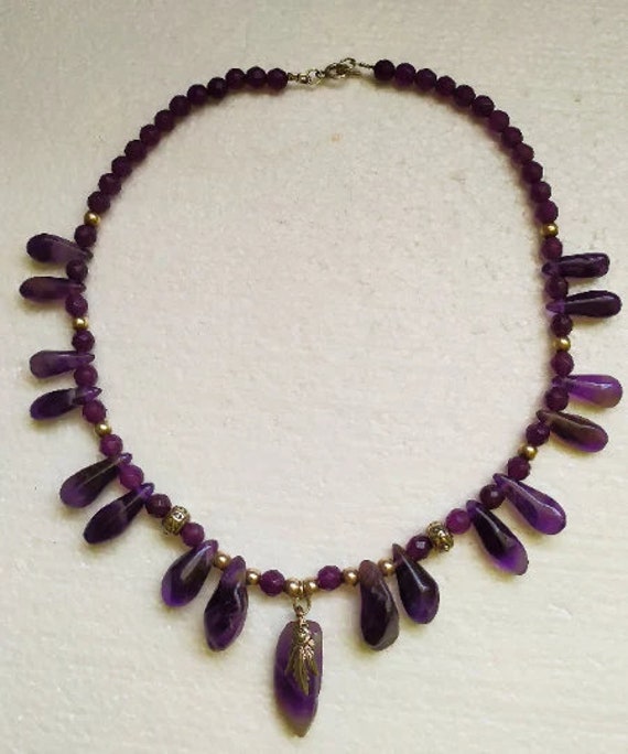 Natural amethyst vintage jewelry set Extra long a… - image 7