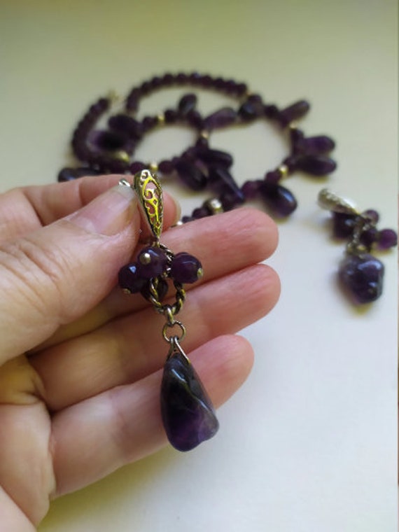 Natural amethyst vintage jewelry set Extra long a… - image 6