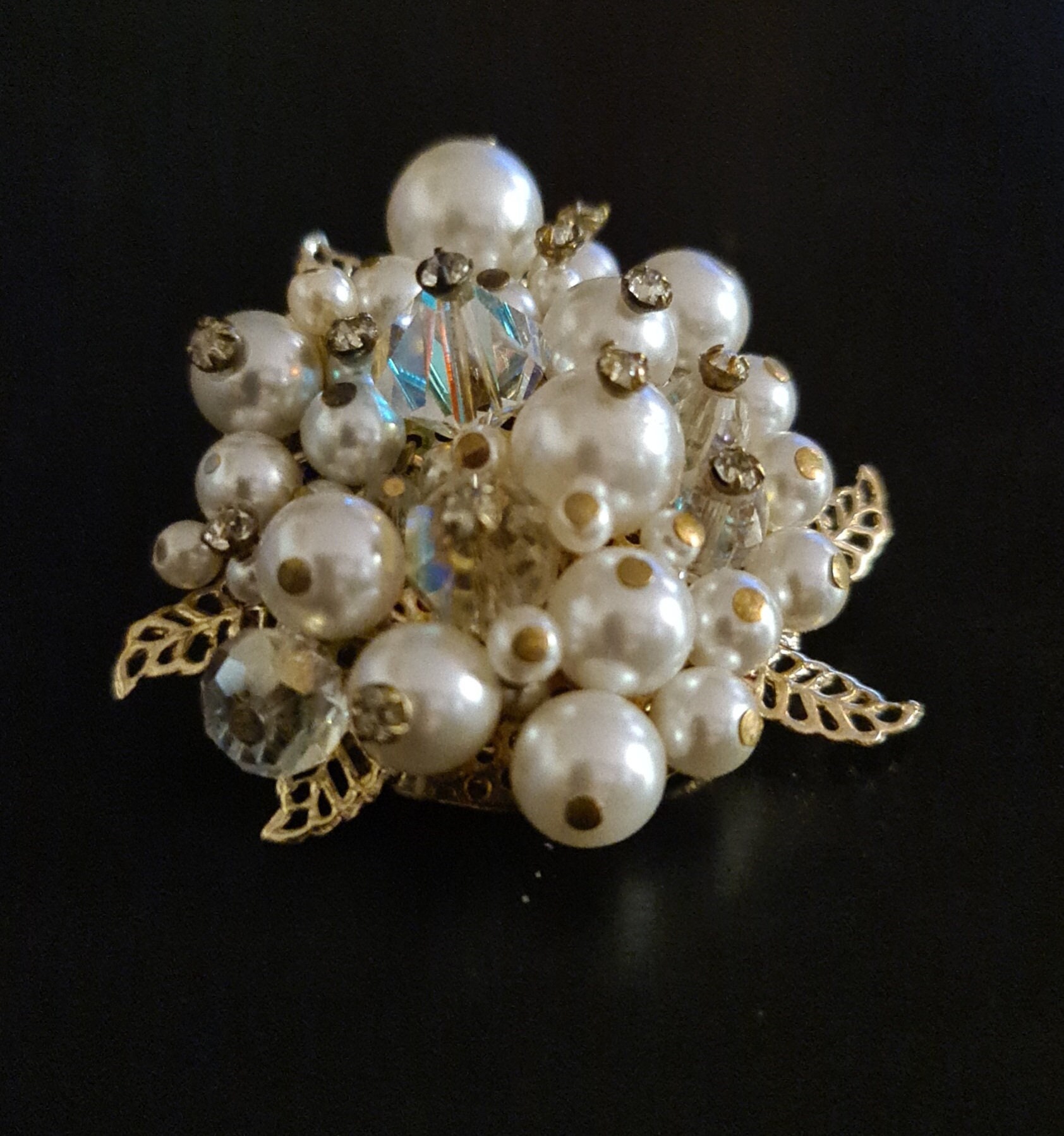 NEW in BOX 22K Chanel Brooch Pin Pearls Baguette Crystals Jewel