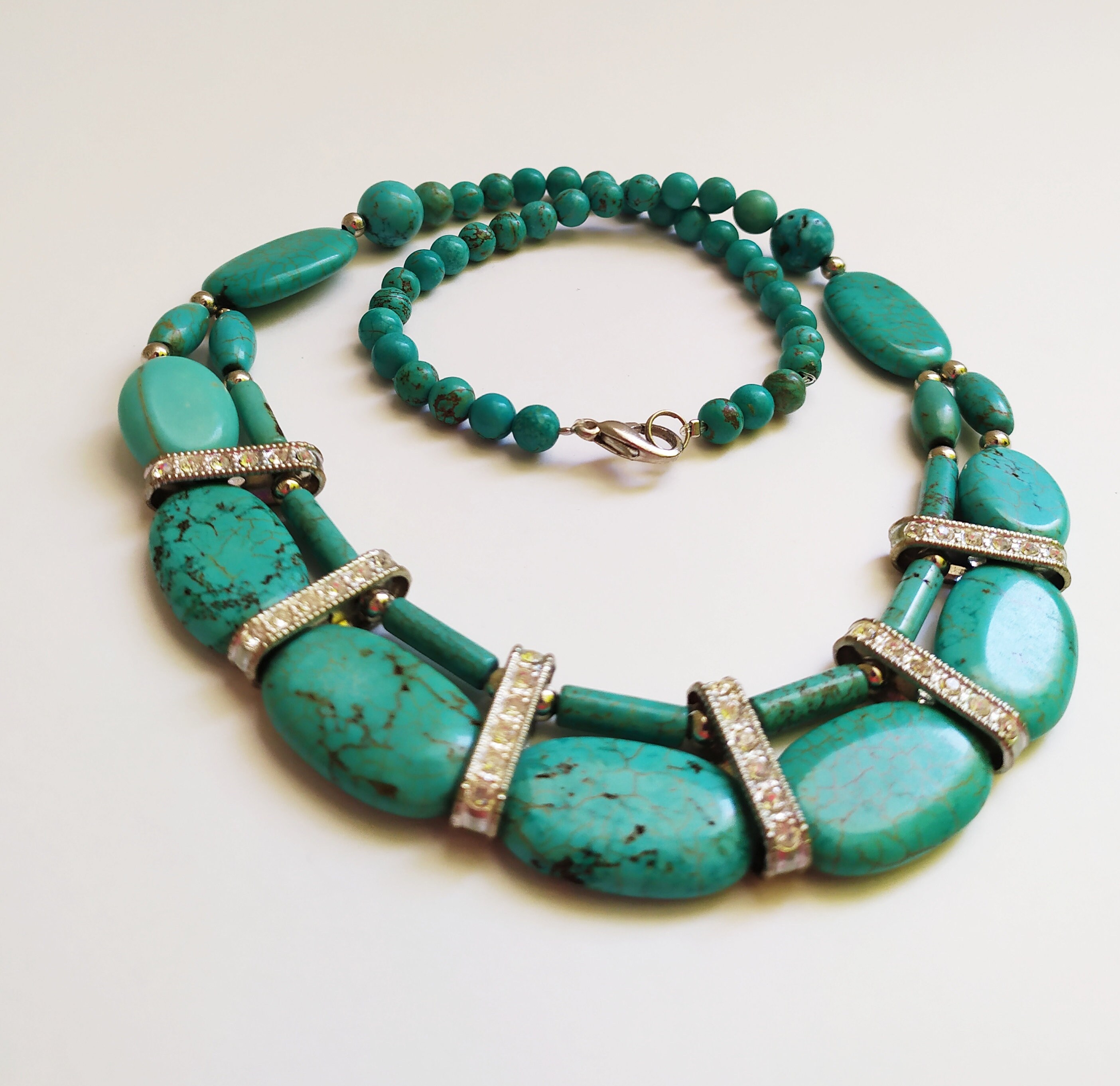 Chunky Turquoise and Concho Charm Necklace