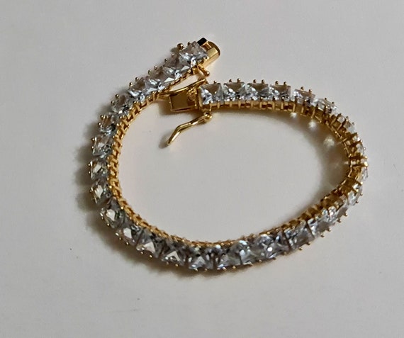 Clear rhinestone tennis bracelet Gold plated crys… - image 3