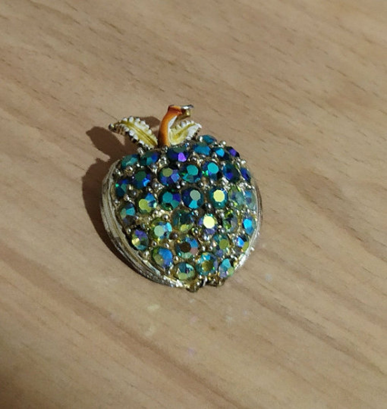 Vintage apple brooch Blue rhinestone apple brooch Aurora Etsy
