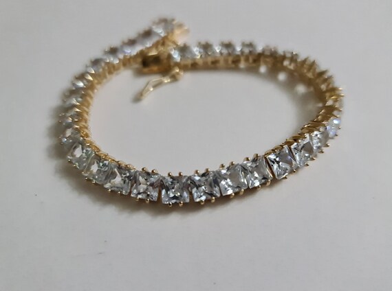Clear rhinestone tennis bracelet Gold plated crys… - image 9