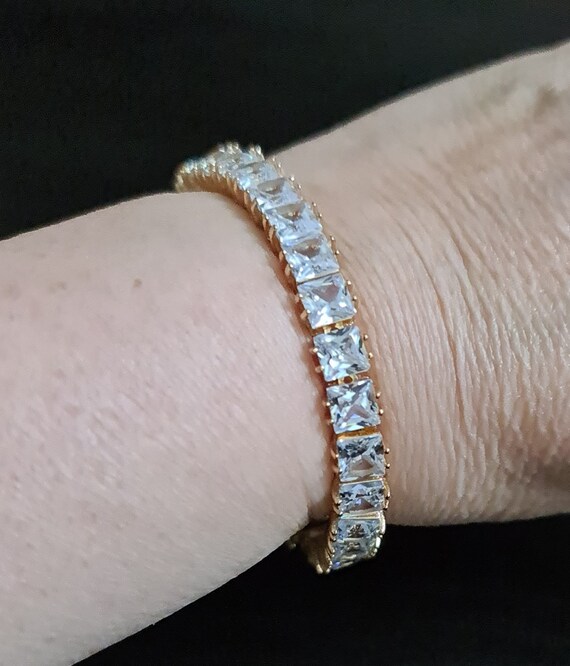 Clear rhinestone tennis bracelet Gold plated crys… - image 2