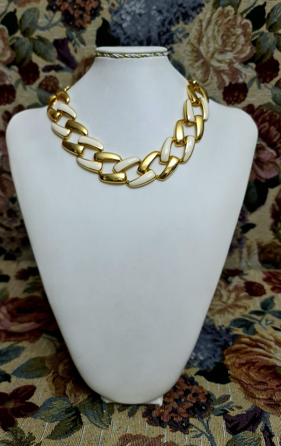 MCM chunky white enamel chain necklace Gold choke… - image 2