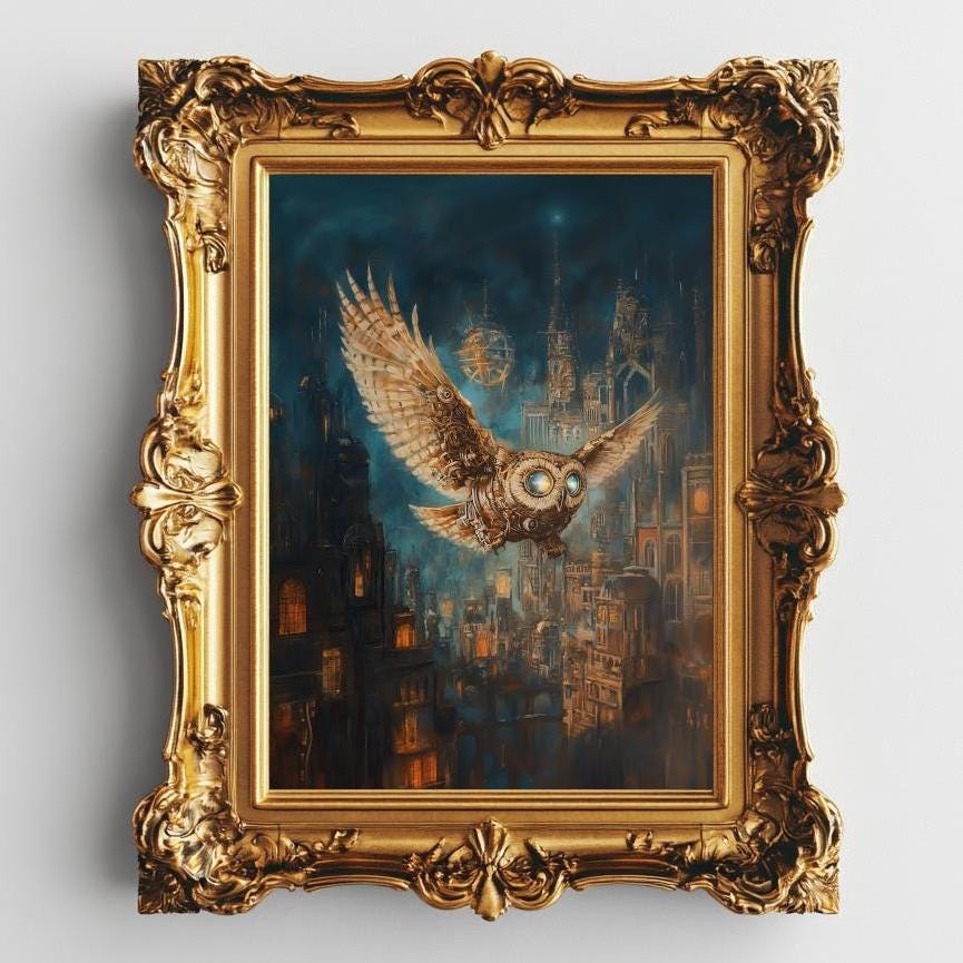 Steampunk Owl Print Printable Owl Digital Download Steampunk Printable Art Owl Wall Art Decor Digita