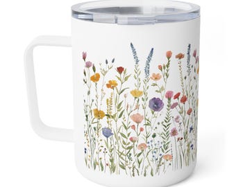 Floral Insulated Coffee Mug: Stainless Steel 10oz Travel Mug