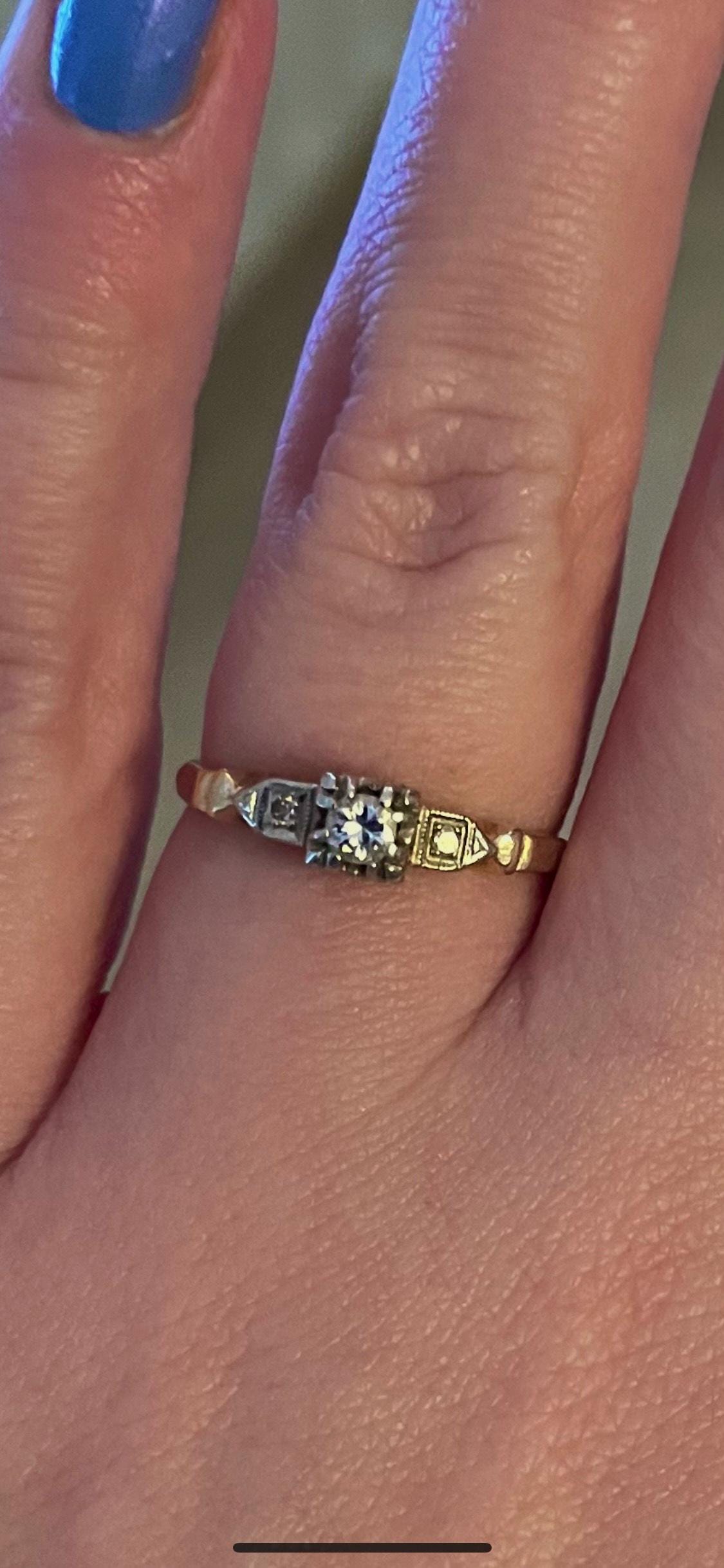 Vintage Art Deco Diamond Engagement Ring, 14k Yellow Gold, Circa 1920s, Size US 5.75