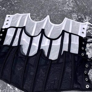 Underbust Mesh Corset – Sheer Lace-Up Waist Cincher Custom  Corset Belt Black  White Corset Belt