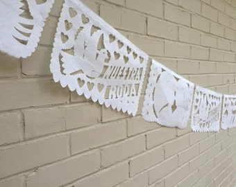 White Papel Picado Mexican Wedding Banner Garland