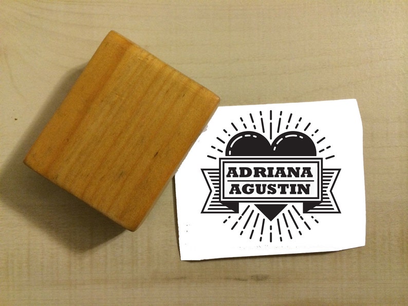 Custom Sacred Heart Milagro Address Wedding Monogram Rubber Stamp