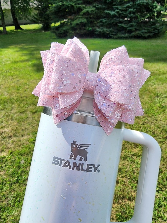 Glitter Stanley Cup Straw Bow Topper Baby Pink