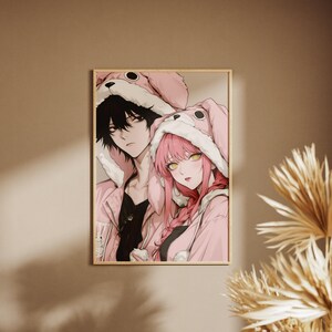 2 Poster im Set mit L aus Death Note und Makima aus Chainsaw Man in süßen Hasenkostümen | Anime-Poster |  Anime-Fan-Geschenk
