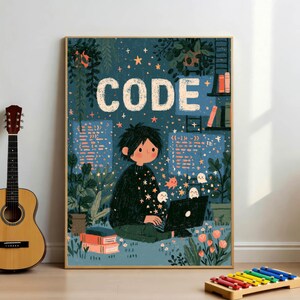 Magical Coding Poster for Kids | STEM Room Decor | Cute Computer Science Art Print | Teen Bedroom Wall Art | Geeky Playroom Decor