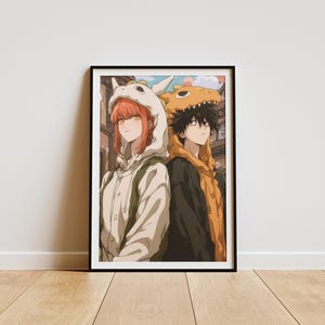 12 Poster im Set mit L aus Death Note und Makima aus Chainsaw Man im Dinosaurierkostüm | Anime-Poster |  Otaku-Geschenk