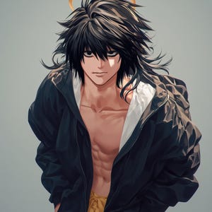 2 Bilder mit L aus Death Note | Digitale Anime-Poster | Geschenk für Anime-Fans | Wohndeko | Wandkunst für Otaku | Individuelle Kunst