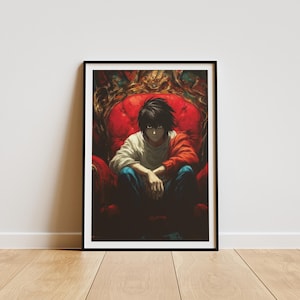 L aus Death Note | Digitale Anime-Poster | Geschenk für Anime-Fans | Wohndeko | Wandkunst für Otaku | Individuelle Kunst