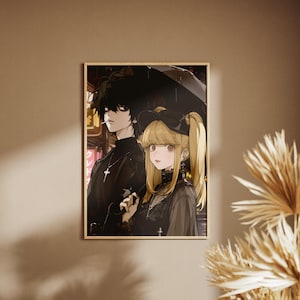 Misa und L aus Death Note | Digitale Anime-Poster | Geschenk für Anime-Fans | Wohndeko | Wandkunst für Otaku | Individuelle Kunst