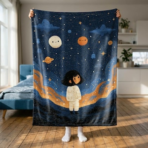 Speelse babydeken met ruimtethema | Schattige astronaut en planeten kinderdeken | Beddengoed met sterrenstelselthema voor peuterkamer | Hemels babycadeau