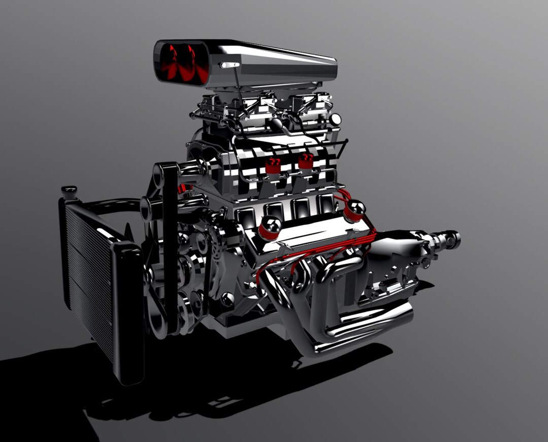 Supercharged Sbc V8 Engine 3D Model (STL GLB Files