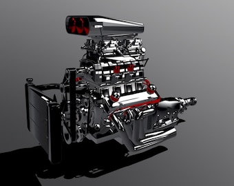 Supercharged Sbc V8 Engine 3D Model (STL & GLB Files) - Printable for Your 3D Printer