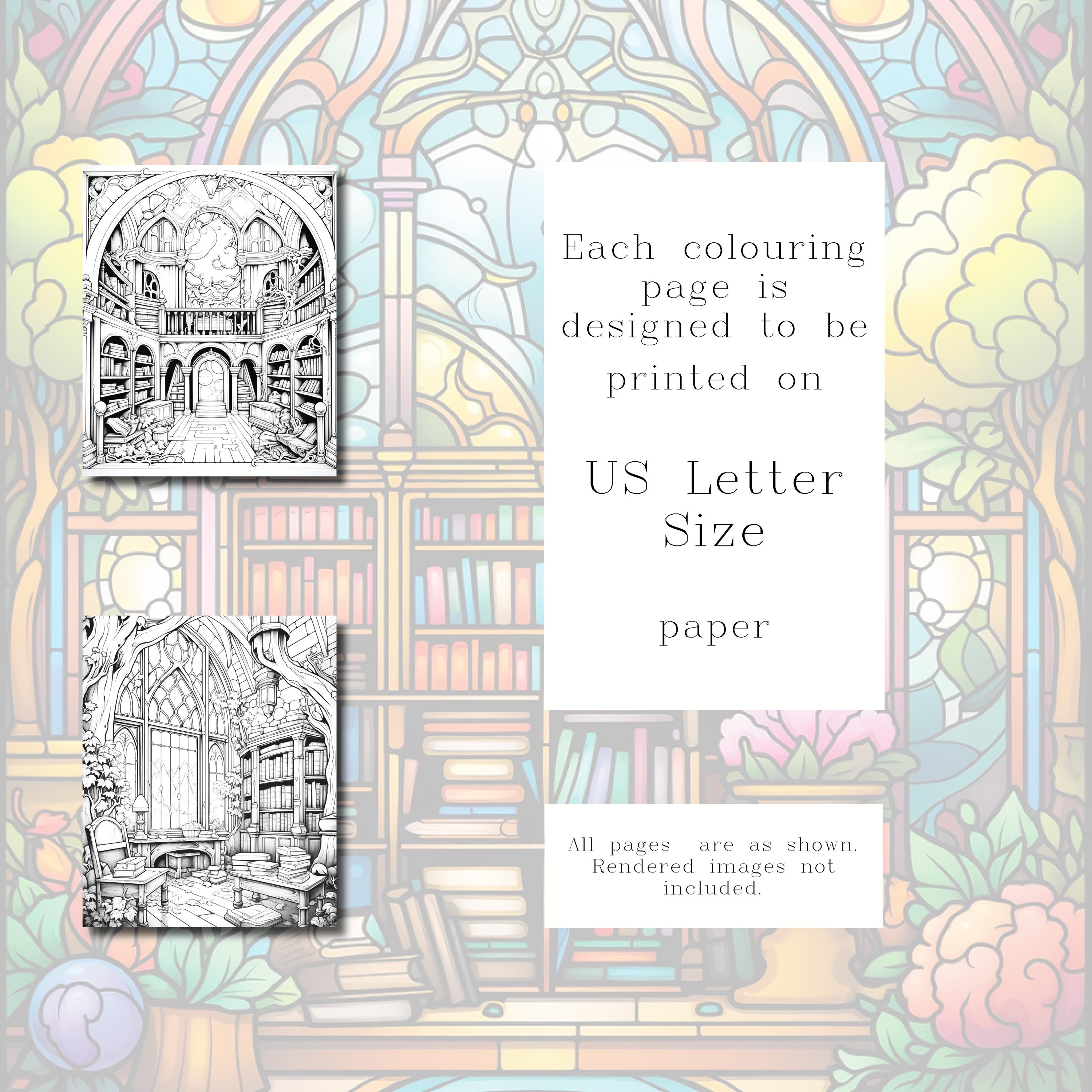 Library Printable Designs Enchanted Libraries Coloring Pages: 20 Fantasy Designs (printable PDF ...