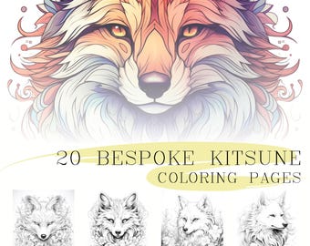 20 Kitsune Fox kleurplaten, Japanse folklorekunst (afdrukbare pdf)